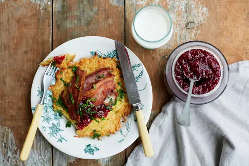 Of course potato pancakes are served with lingonberry jam.